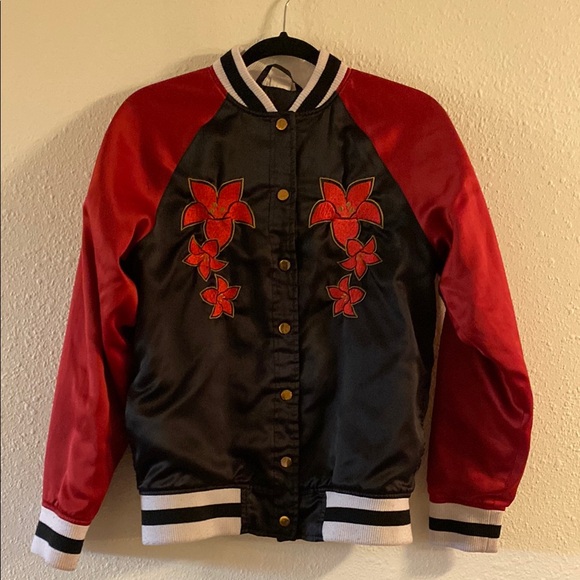 Disney Mulan Mushu Black & Red Satin Bomber Jacket Size Medium X - Picture 5 of 12